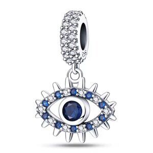 PANDORA 925 Silver Classic Blue Evil Eye Dangle Charm | CZ Protection Bead Gift